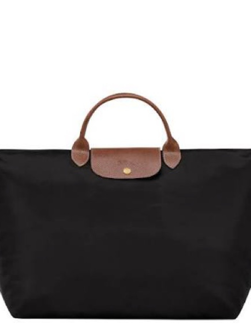 NEW Longchamp Black Tote with Brown Leather Handles